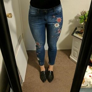 Flower Embroidered Jeans